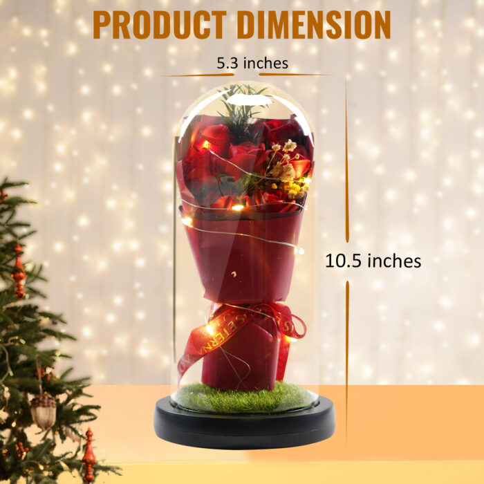 Romantic Preserved Rose Flower in Glass Dome with LED Light - Image 5