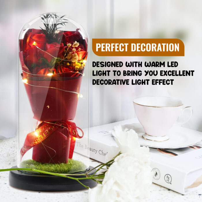 Romantic Preserved Rose Flower in Glass Dome with LED Light - Image 4